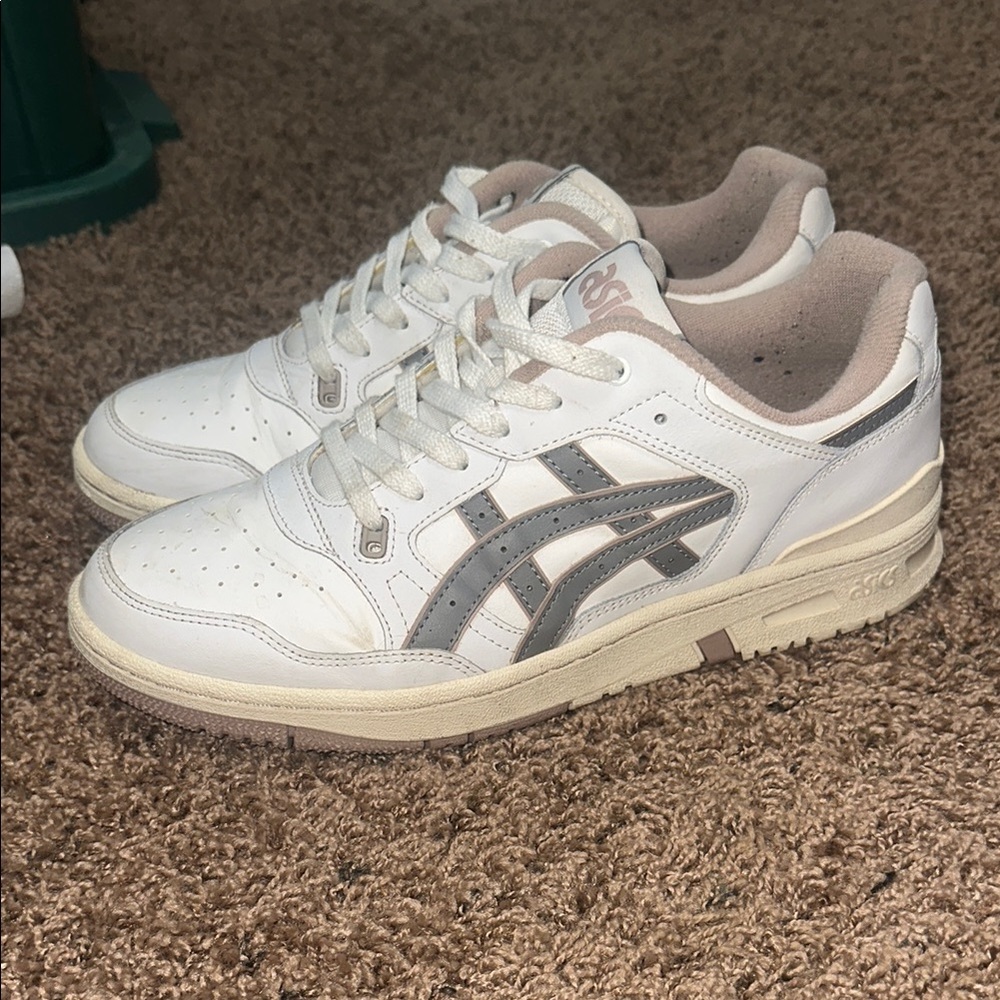 Asics EX 89 White Leather Sneakers with Taupe Accents